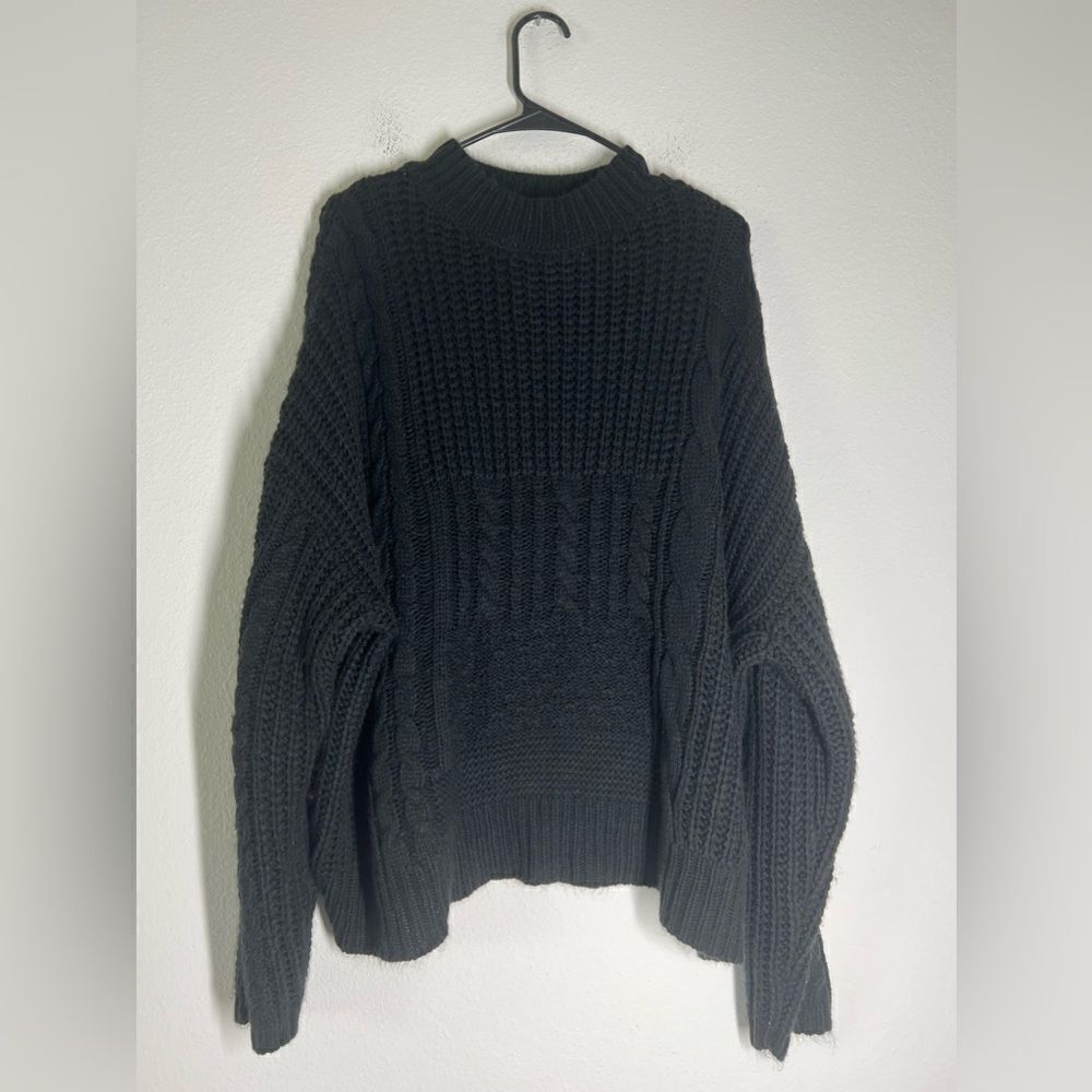 Time and Tru Cable Knit Ballon Sleeve Black Sweater Size  XXL ( 20 ) - Picture 2 of 12